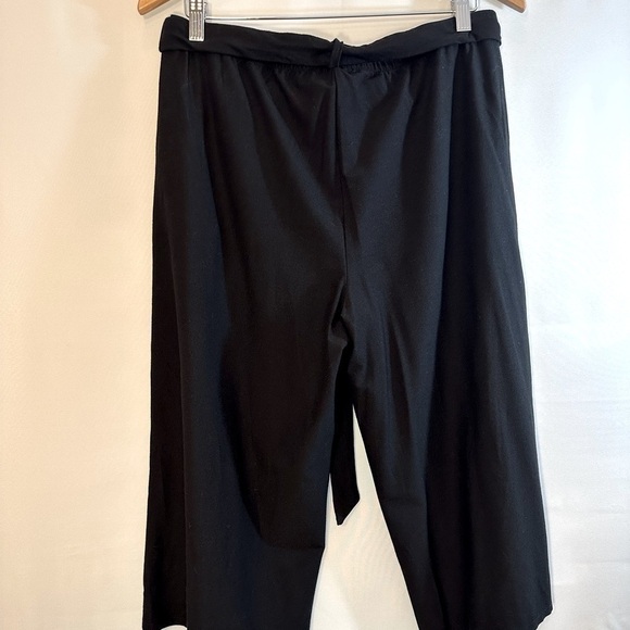 Eileen Fisher Cropped Black Pants Stretch Wide Leg Tie Belt Loop Pockets Side M - Picture 2 of 7